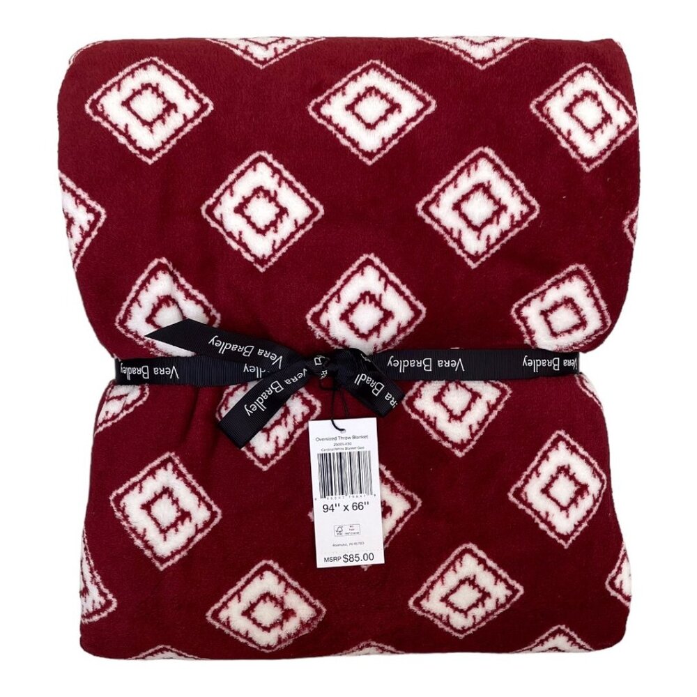 Vera Bradley Cardinal and White Geo Oversized XL Plush Throw Blanket